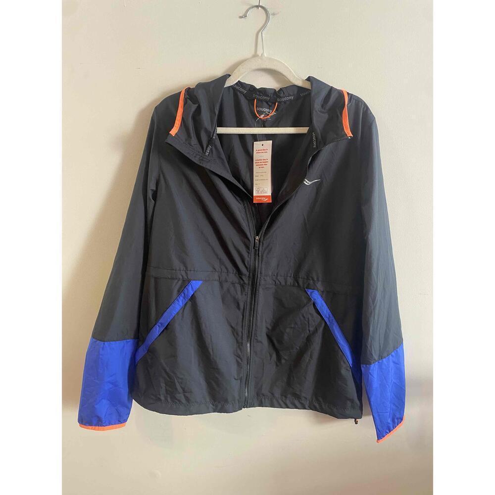 NWT Saucony Multicolor Hooded Zip-Up Packaway Jacket Size Medium - Picture 2 of 5